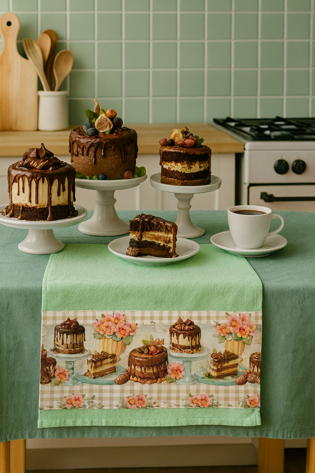 Kit 3 Panos de Prato Estampa Bolo – Coleção Pâtisserie Vintage | 100% Algodão | 70x40 cm | Absorvente, Durável e Decorativo para Cozinha - Doca Express 