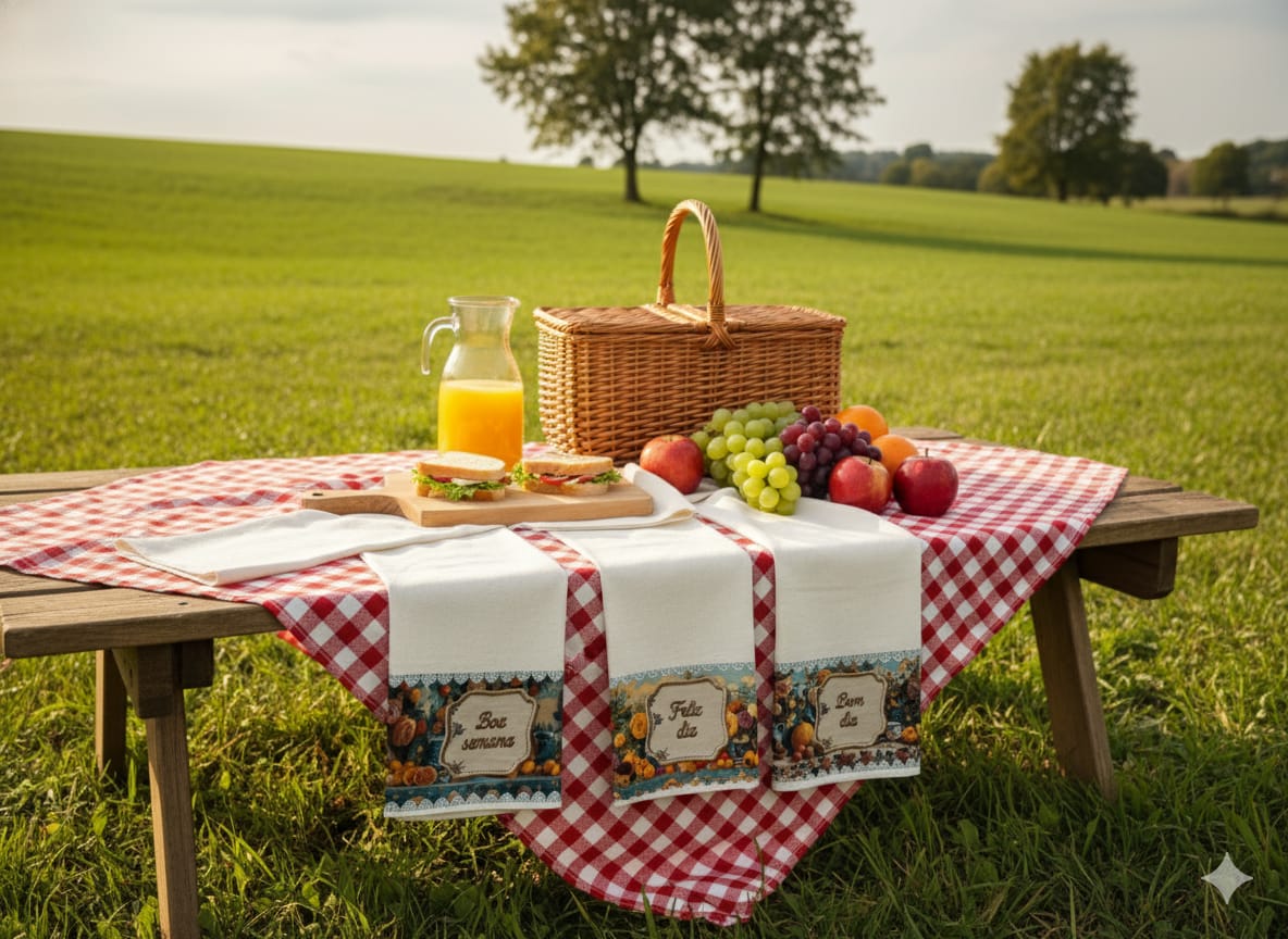 Kit 3 Panos de Prato – Frases Bom Dia - Boa Semana - Feliz Dia - 100%Algodão - Coloridos - Cozinha Gourmet - Doca Express