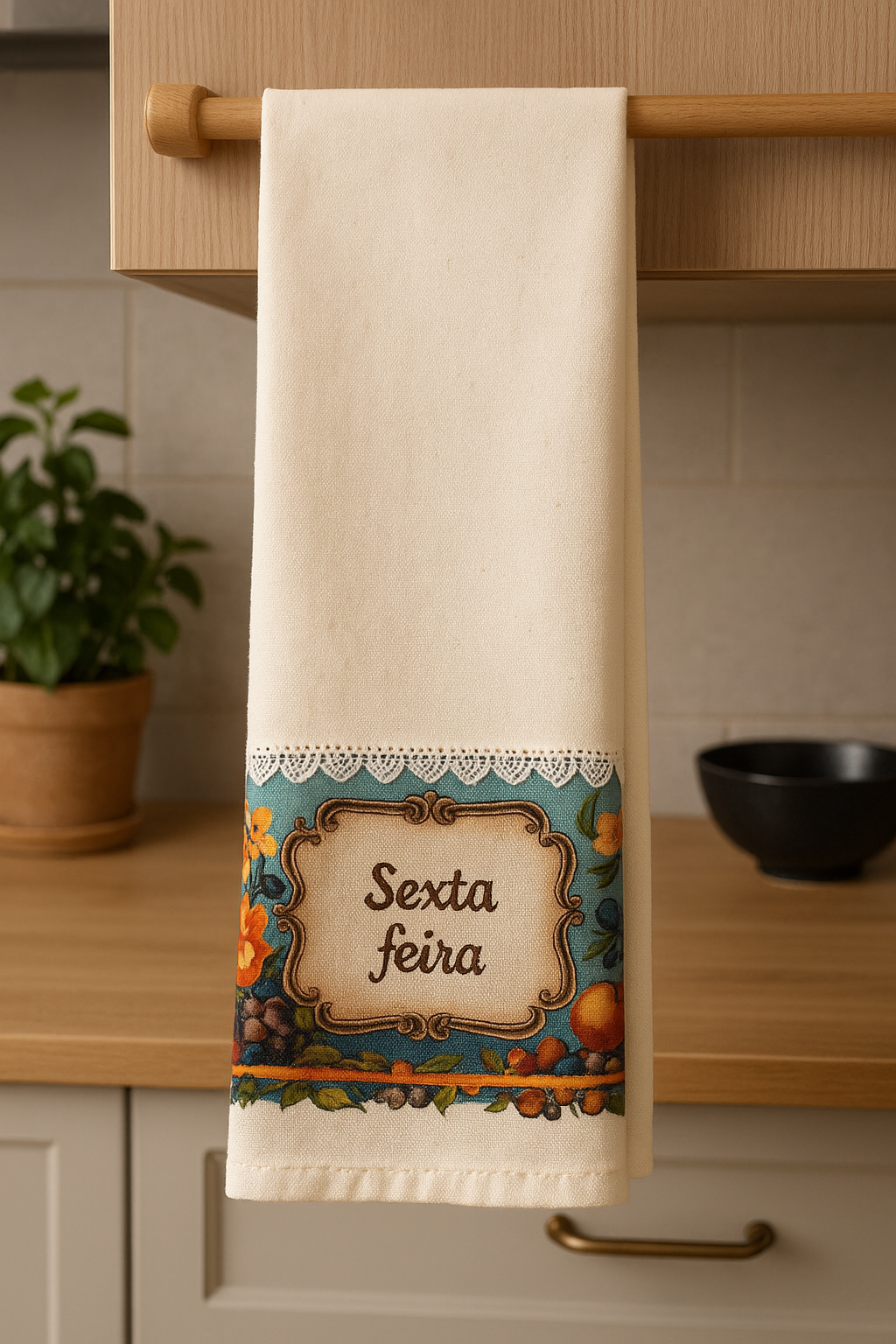 Kit Panos de Prato 7 Dias da Semana – Organização - 100 % Algodão - Barrado Estampa Digital Vintage - Charme e Praticidade na Sua Cozinha Gourmet - Doca Express