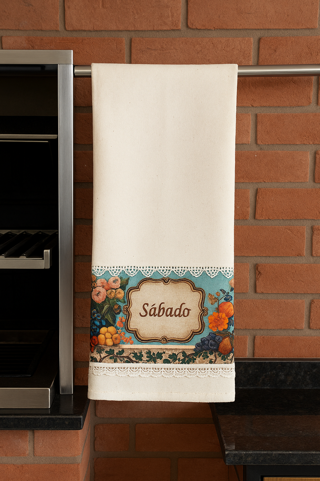 Kit Panos de Prato 7 Dias da Semana – Organização - 100 % Algodão - Barrado Estampa Digital Vintage - Charme e Praticidade na Sua Cozinha Gourmet - Doca Express