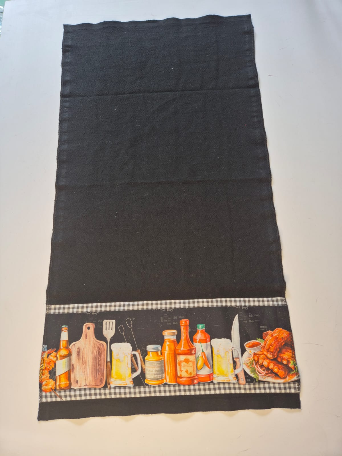 Kit com 3 Panos de Cozinha Pretos 100% Algodão 70x40cm com Barrado Digital Churrasco – Alta Qualidade - Doca Express