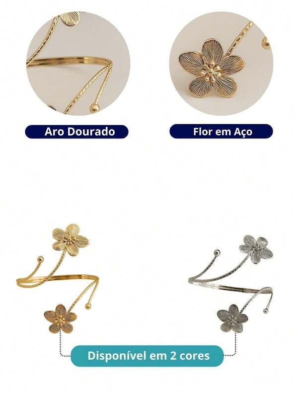 Kits 2 Prendedores de Cortina Flor em Aço Inoxidável - Abraçadeira Decorativa Luxo - Dourada e Prateada - Doca Express Cortinas 
