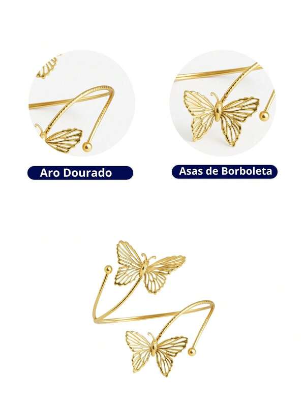 Kits 2 Prendedores de Cortina formato de Borboleta em Aço Inoxidável - Abraçadeira Decorativa Luxo Dourada e Prateada - Doca Express Cortinas 