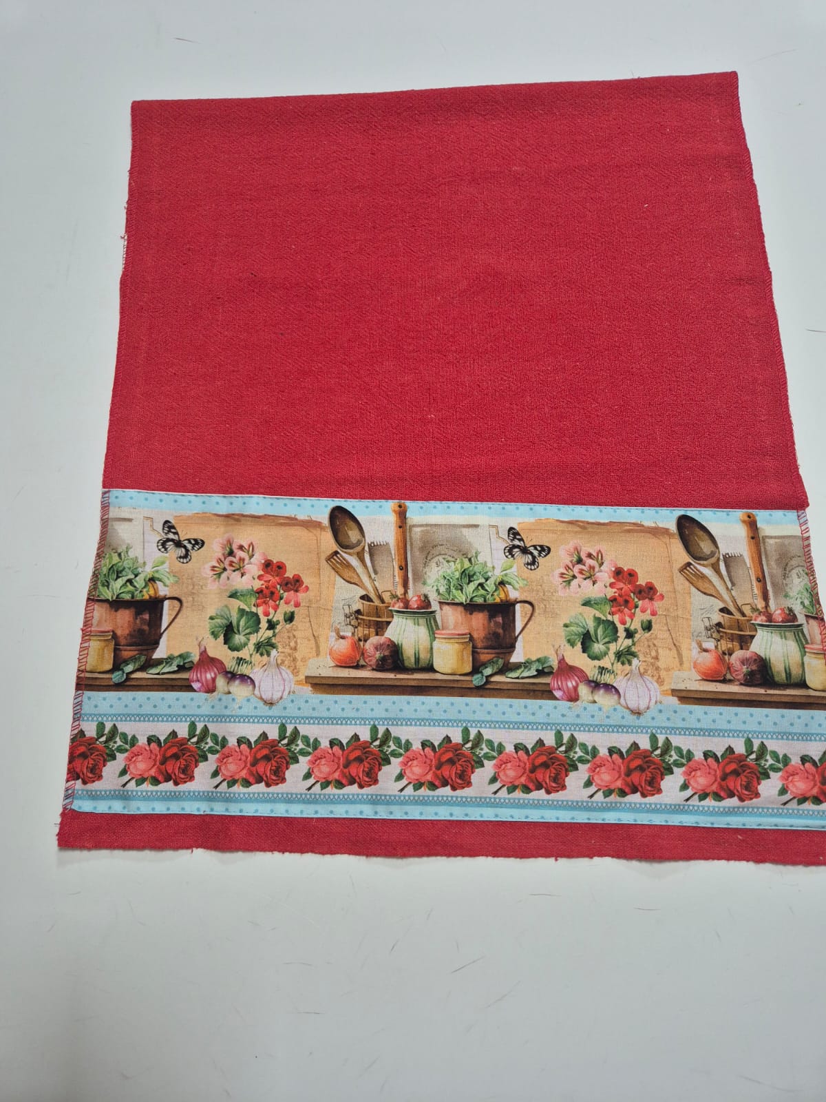 Pano de Prato 100% Algodão Vermelho Barra de Utensílios Cozinha Vintage –Kit 3 Panos (70x40 cm) - Doca Express