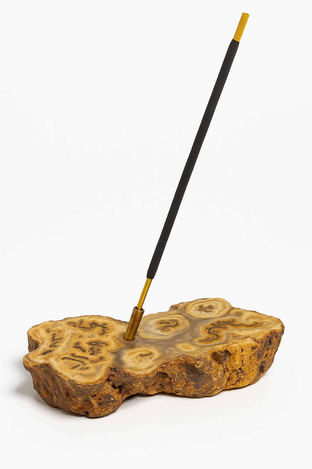 Pedra Natural Ágata Fatia com Suporte de Incenso em Cobre – Peça Única para Decoração, Aromaterapia e Energia – Base Orgânica em Corte Irregular - Doca Express