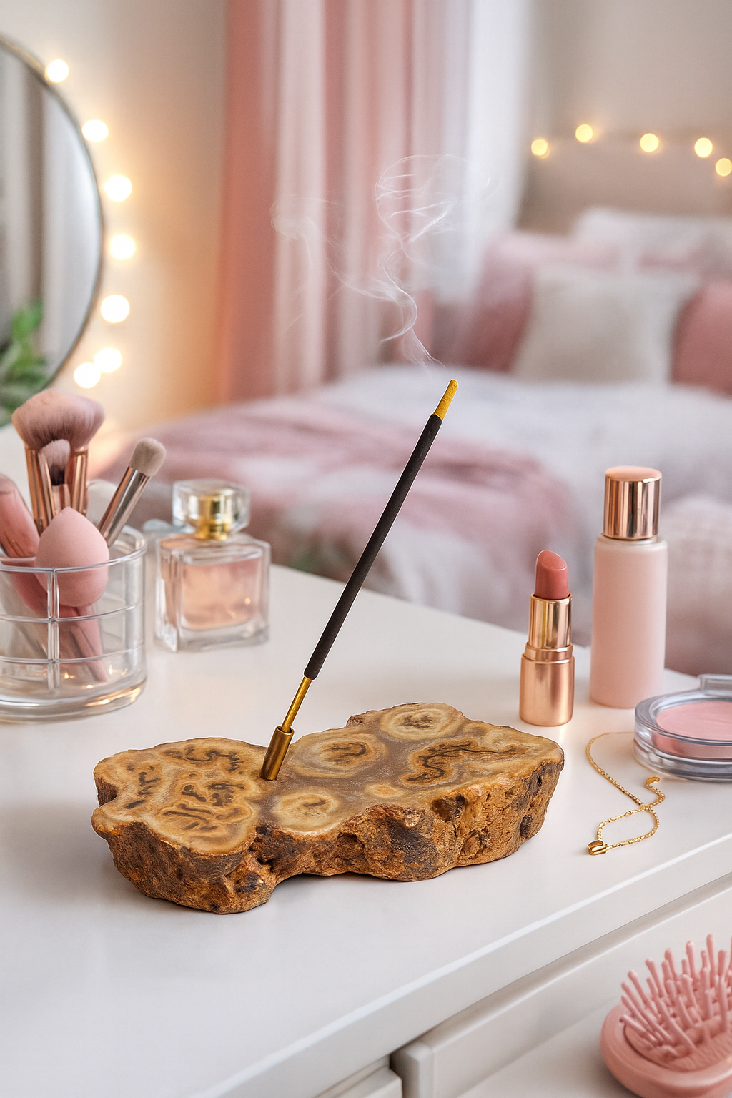 Pedra Natural Ágata Fatia com Suporte de Incenso em Cobre – Peça Única para Decoração, Aromaterapia e Energia – Base Orgânica em Corte Irregular - Doca Express
