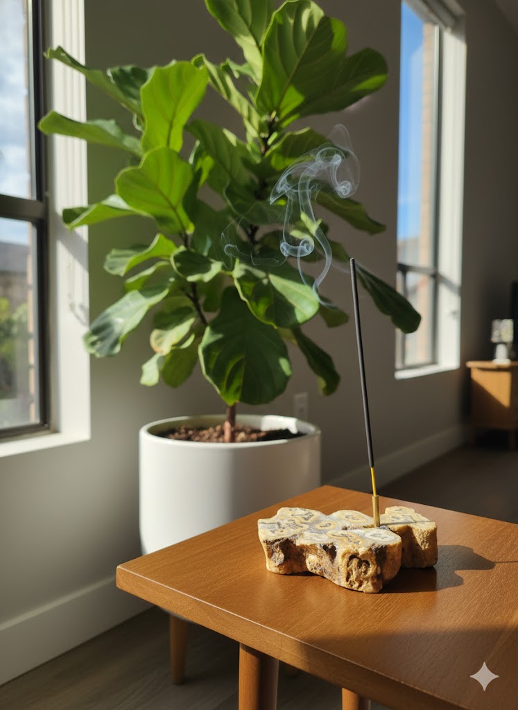 Pedra Natural Ágata Fatia com Suporte de Incenso em Cobre – Peça Única para Decoração, Aromaterapia e Energia – Base Orgânica em Corte Irregular - Doca Express