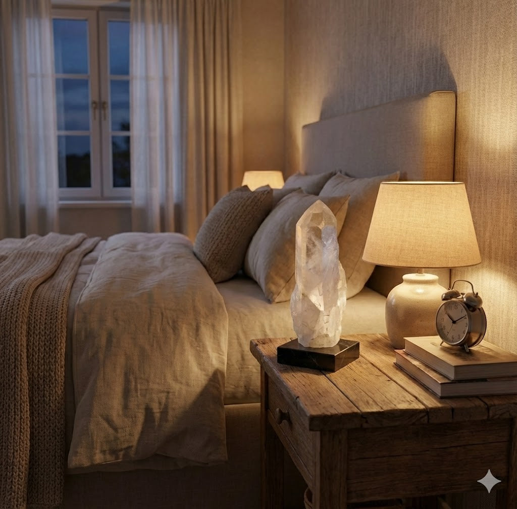 Ponta de Calcita Ótica Transparente Natural 17 cm com Base de Madeira – Cristal de Energia, Decoração Zen, Mineral Colecionável -Doca Express