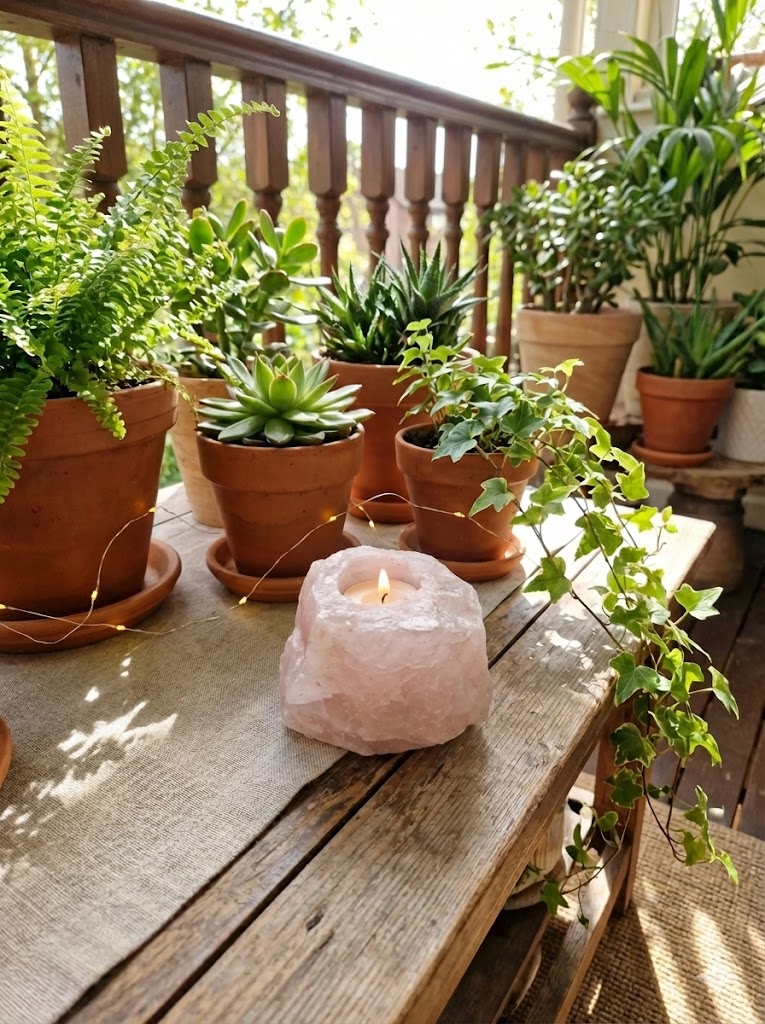 Porta-Velas em Quartzo Rosa Natural - Decoração Elegante para Salas e Ambientes Internos | Doca Express