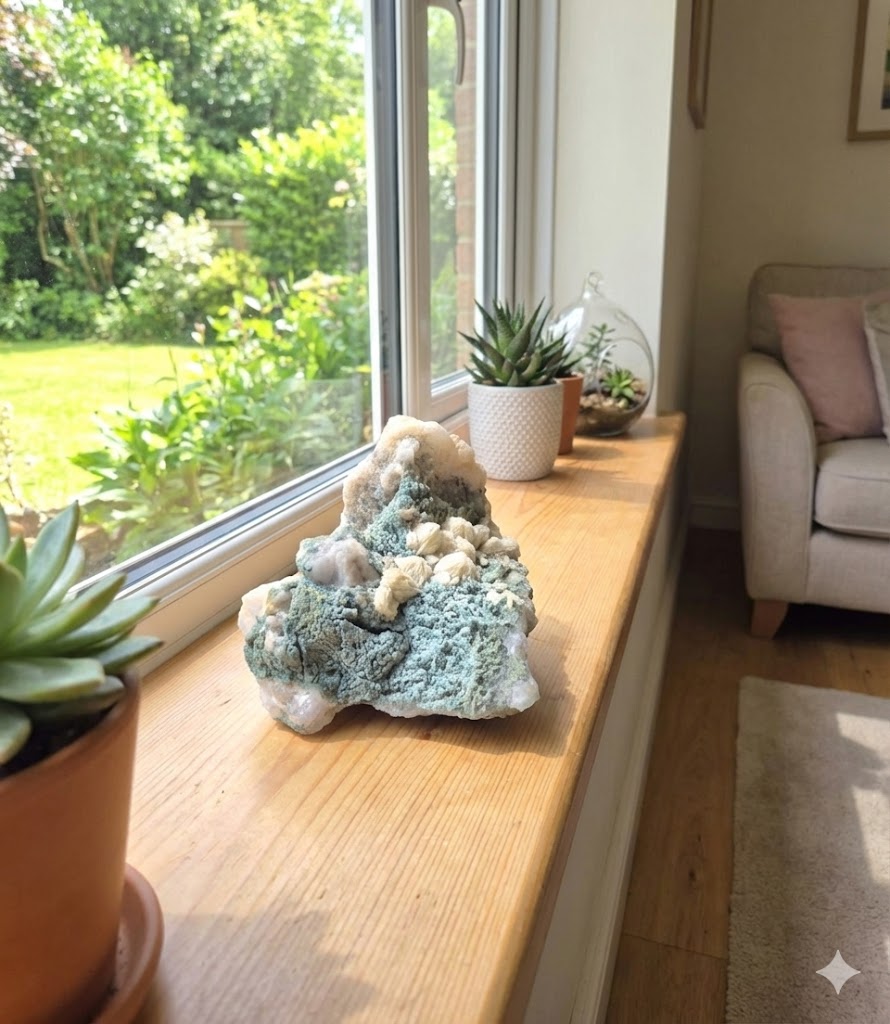 Rosetas de Barita Natural em Matriz Verde – Peça Mineral de 816 g | Barita Rósea com Crisocola/Malaquita | Decoração para Sala, Escritório e Espaços Zen | Energia de Aterramento e Clareza – Doca Express