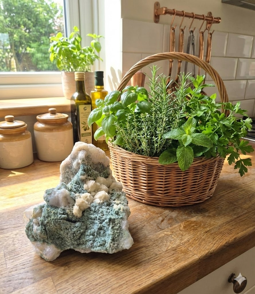 Rosetas de Barita Natural em Matriz Verde – Peça Mineral de 816 g | Barita Rósea com Crisocola/Malaquita | Decoração para Sala, Escritório e Espaços Zen | Energia de Aterramento e Clareza – Doca Express