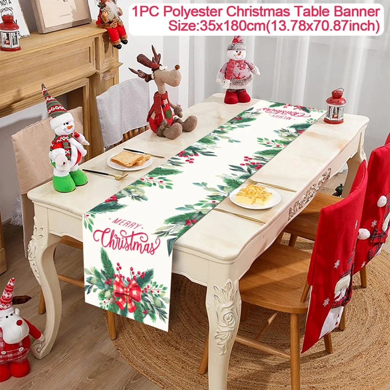 Christmas Table Runner Cloth Merry Christmas Table Decor for H024 Tablecloth Xmas Oome 2rnament Navidad Natal New Year Gift 2025