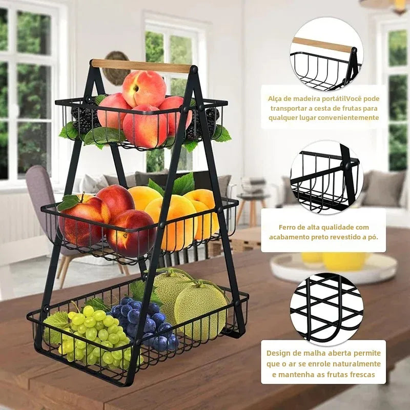 3-Tier Fruit Basket Metal Fruit Bowl Bread Baskets Countertop Vegatable Storage Stand for Kitchen