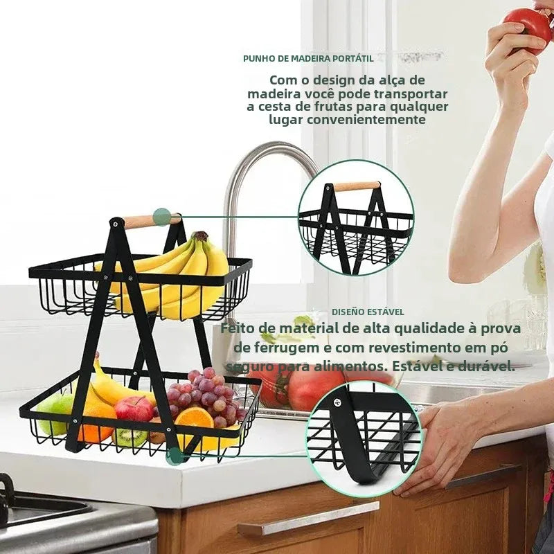 3-Tier Fruit Basket Metal Fruit Bowl Bread Baskets Countertop Vegatable Storage Stand for Kitchen