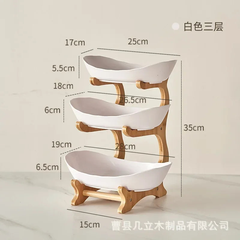 Creative fruit plate, European-style light luxury dried fruit plate, ,candy tray，bamboo and wood rack, household snack plate