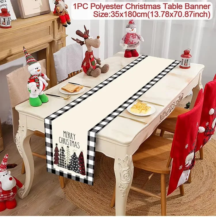Christmas Table Runner Cloth Merry Christmas Table Decor for H024 Tablecloth Xmas Oome 2rnament Navidad Natal New Year Gift 2025