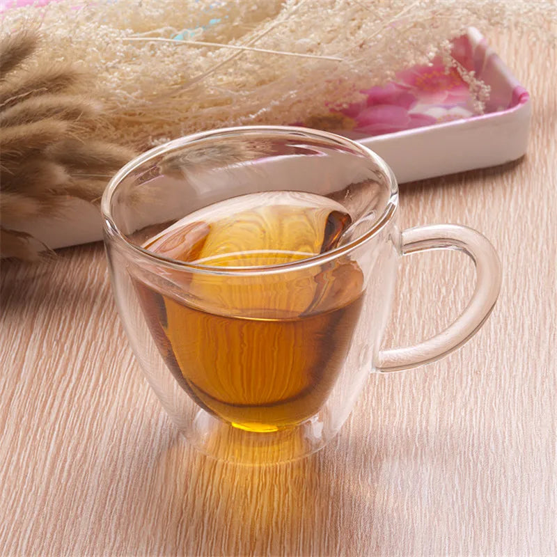 Heart Love Shaped Glass Mug Couple Cups Double Glass Cup Heat-Resisting Wine Glasses Tea Mugs Milk Espresso Coffee Cup Drinkware