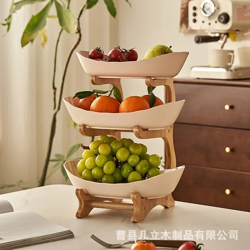 Creative fruit plate, European-style light luxury dried fruit plate, ,candy tray，bamboo and wood rack, household snack plate