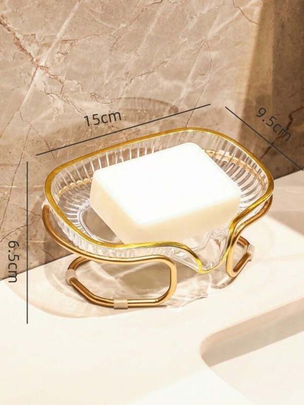 Saboneteira Luxo Acrílica Auto Drenante com Suporte Dourado