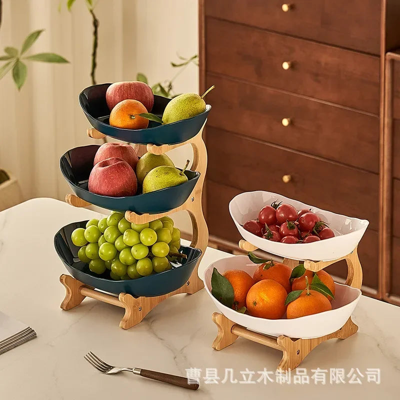 Creative fruit plate, European-style light luxury dried fruit plate, ,candy tray，bamboo and wood rack, household snack plate