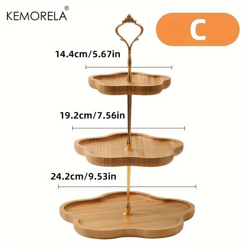 KEMORELA Flower Style Three/ Two Layer Dried Fruit Basket Wooden Dish Fruit Basket Snack Plate Candy Dessert Cake Stand Display