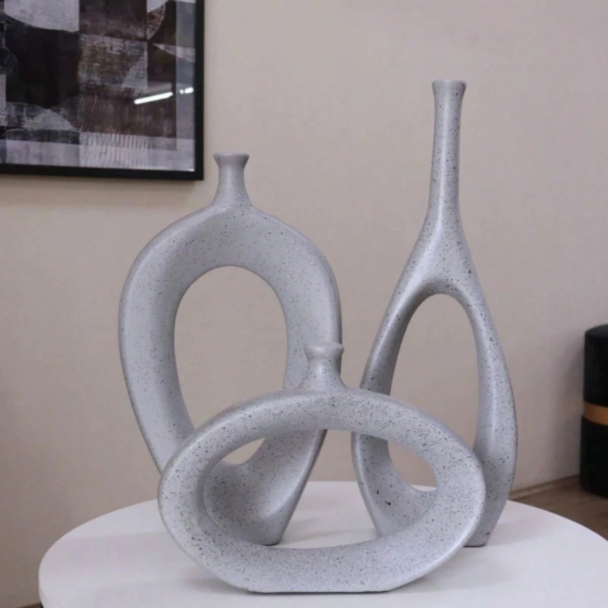  Trio de Vasos Decorativos Estilizados em Cerâmica – Minimalista Moderno para Sala, Quarto e Escritório - Doca Express 