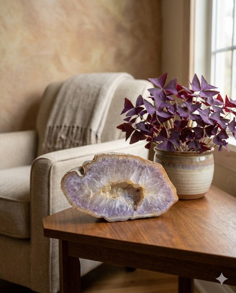 Geodo de Ágata Roxa Natural – Peça Única de 884 g | Cristal com Núcleo Geodado para Decoração, Energia e Harmonização | Ideal para Sala, Escritório e Espaços Zen - Doca Express