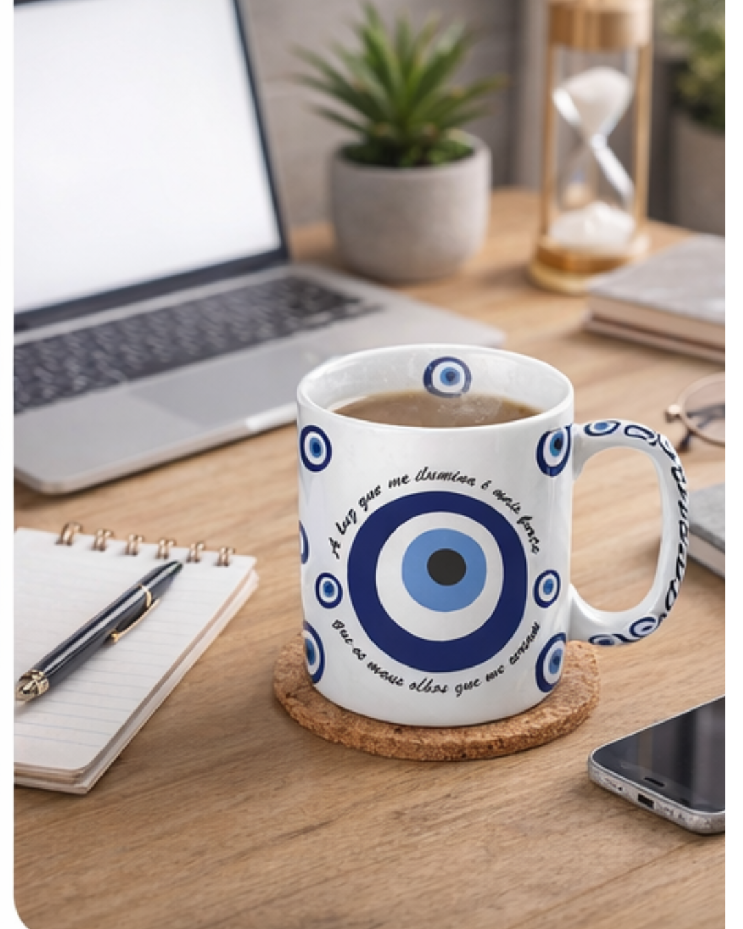 Caneca Bella 300ml Olho Grego em Cerâmica Decorativa – Proteção, Energia Positiva e Estilo - Doca Express