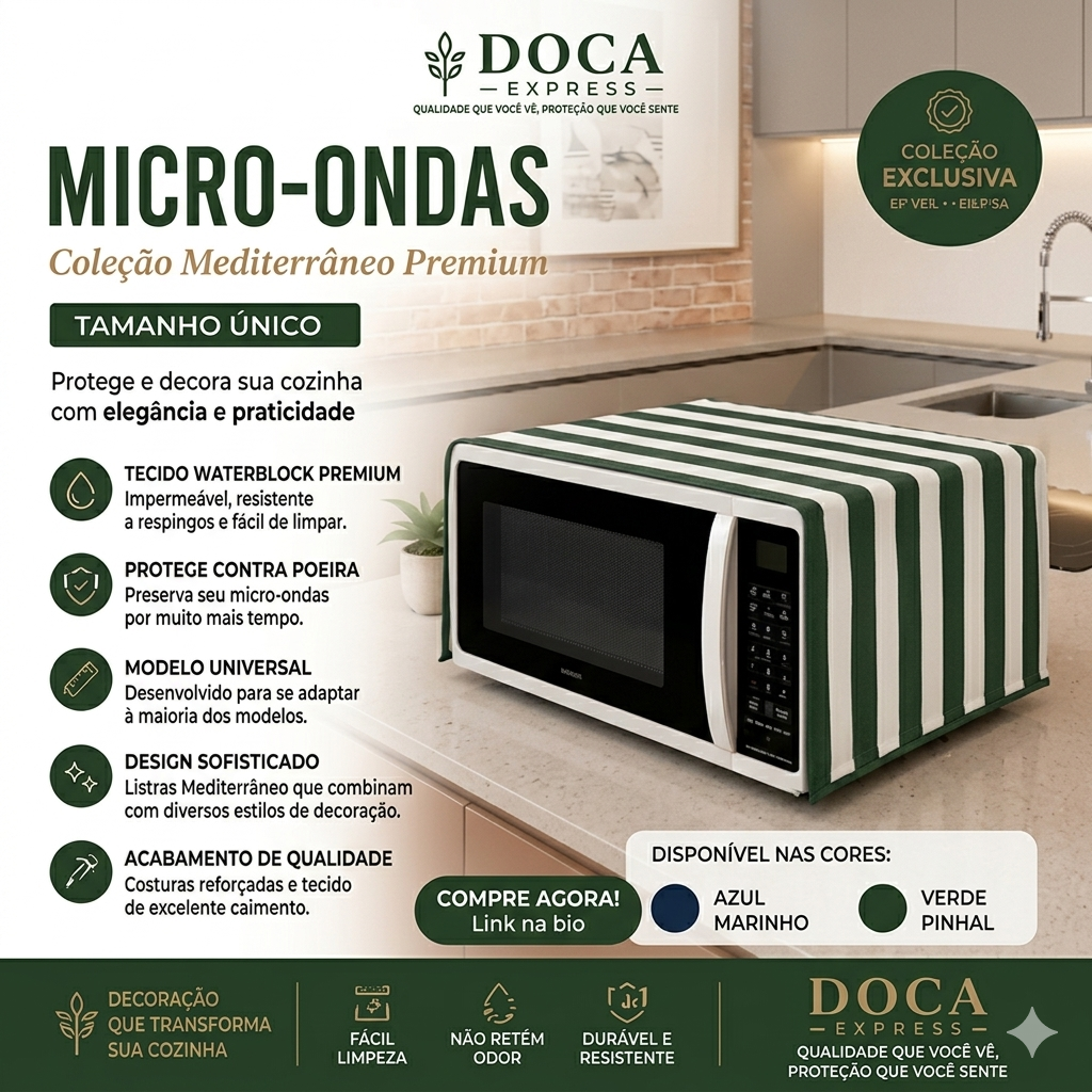 Capa Universal para Micro-ondas Mediterrâneo Premium Waterblock | Doca Express