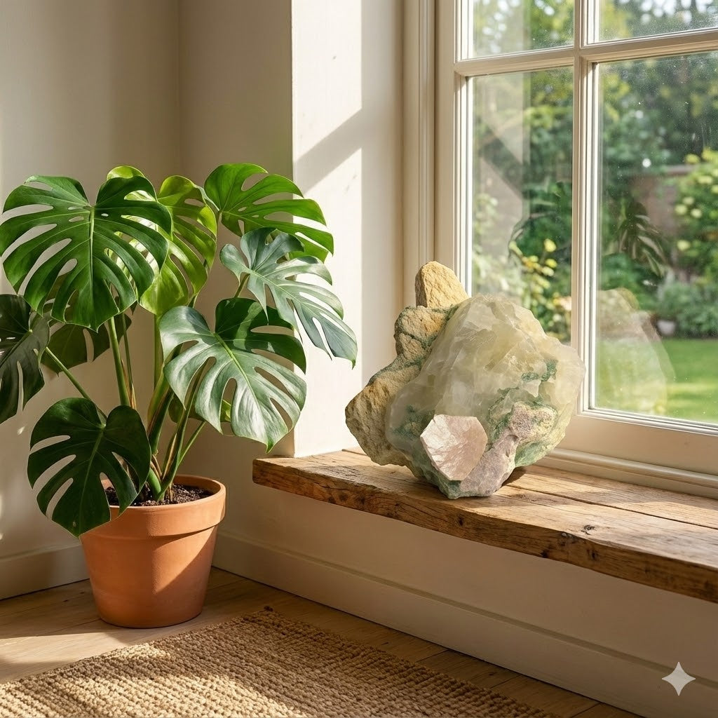 Pedra Natural Quartzo Leitoso com Clorita Verde e Mica Rosa em Matriz – Peça Bruta Colecionável 1,178 kg – Cristal Decorativo e Energia Ambiental - Doca Express